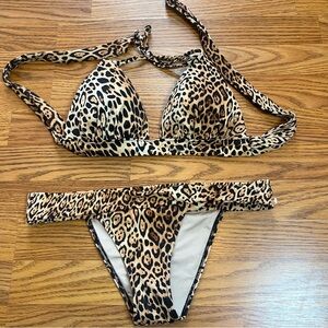 Victoria's Secret Leopard Animal Print Bikini Set Medium M Padded Triangle Top